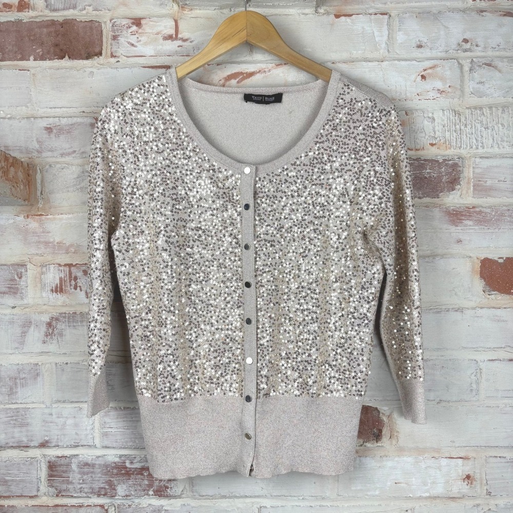 White House Black Market Sequin Cardigan Shimmer Knit Cropped Fit